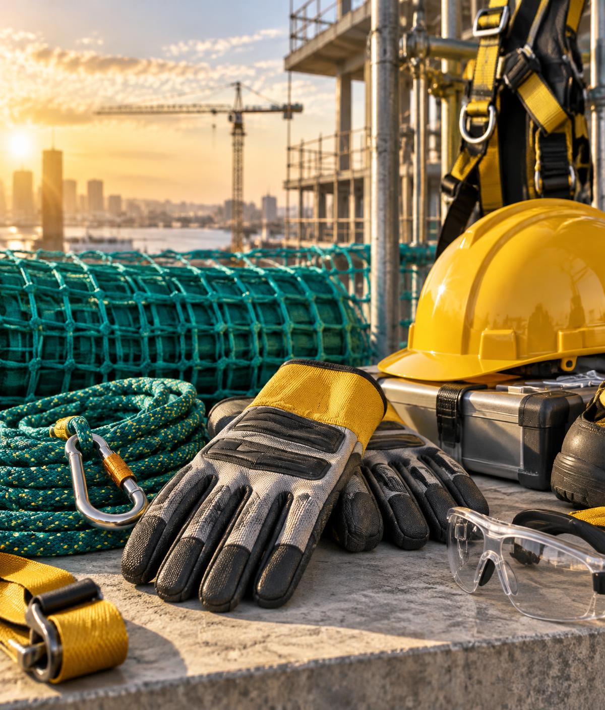 Industrial safety gloves, netting, helmet and protective equipment