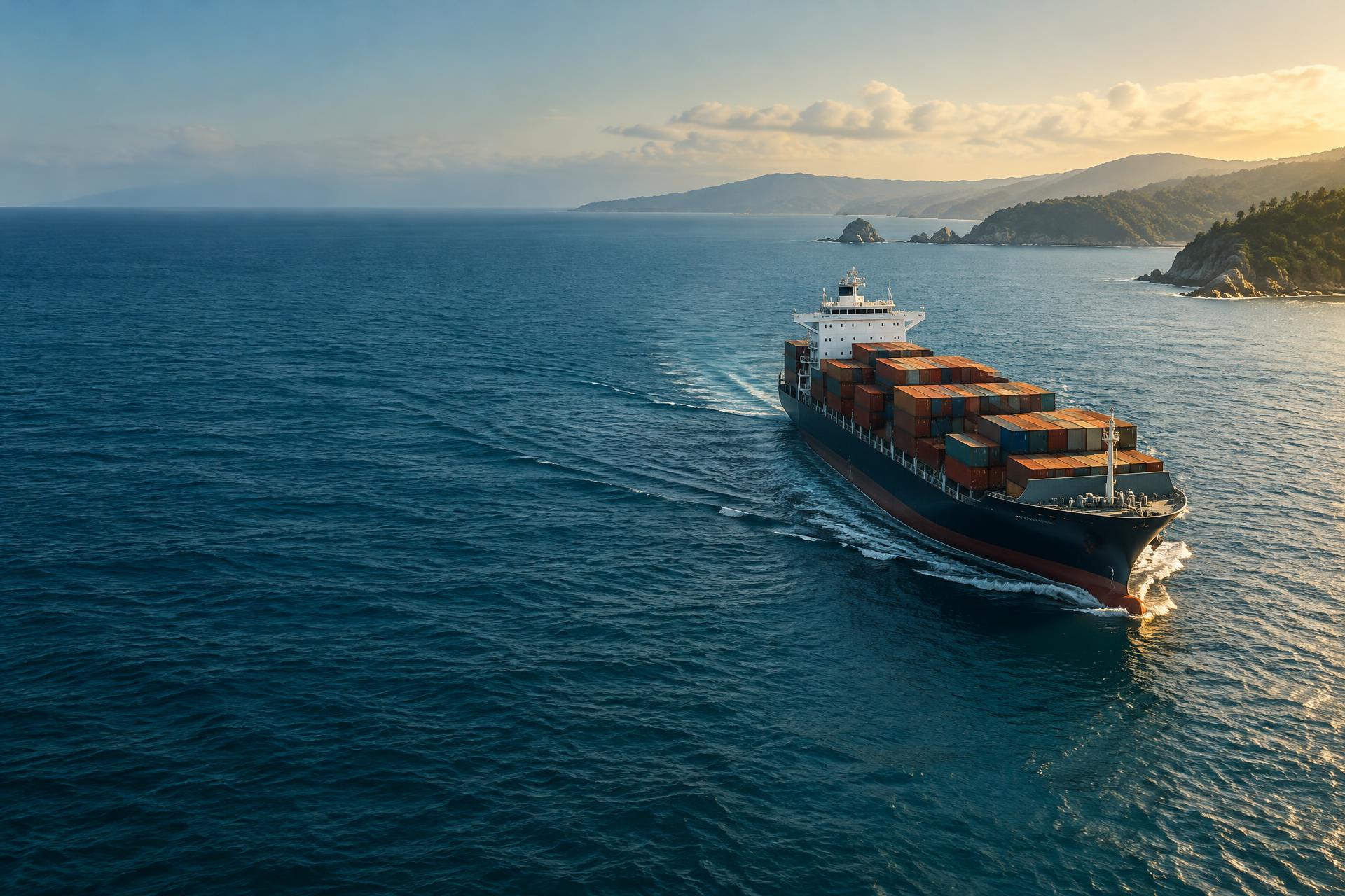Commercial cargo vessel crossing the Indian Ocean